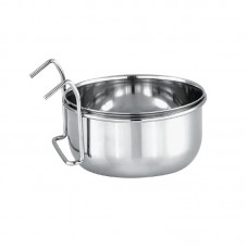 23490 - Caneca Inox P/ Pássaros C/ Gancho Ração e Água - 600ml
