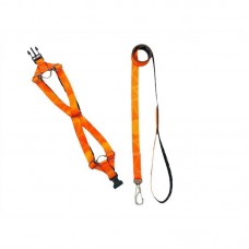 33704 - Conjunto Guia e Peitoral para Cães Seda Regulavel Laranja - Tam P