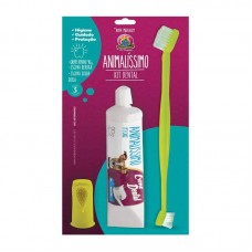 30475 - Kit Higiene Bucal Completo P/ Cães Creme + Escova + Dedeira Animalissimo