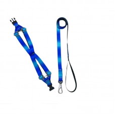 33714 - Conjunto Guia e Peitoral para Cães Seda Regulavel Azul - Tam GG