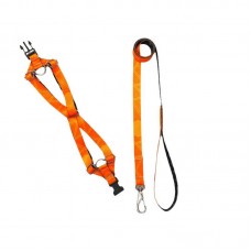 33716 - Conjunto Guia e Peitoral para Cães Seda Regulavel Laranja - Tam GG