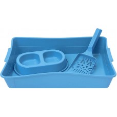 33874 - Kit Higiênico P/ Gatos Bandeja + Comedouro + Pazinha Animalissimo - Azul