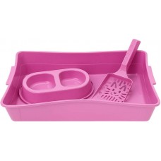 33875 - Kit Higiênico P/ Gatos Bandeja + Comedouro + Pazinha Animalissimo - Rosa