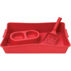 33876 - Kit Higiênico P/ Gatos Bandeja + Comedouro + Pazinha Animalissimo - Vermelho