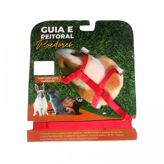 Coleira Guia e Peitoral P/ Roedores Vermelho Animalissimo