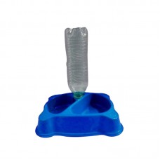 34554 - Comedouro Duplo com entrada p/ Garrafa Pet Azul - 500ml