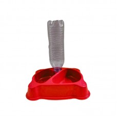34557 - Comedouro Duplo com entrada p/ Garrafa Pet Vermelho - 500ml
