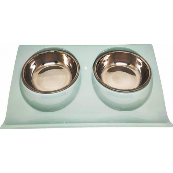 Comedouro/ Bebedouro Duplo C/ Tigela Inox Antiderrapante P/ Cães - 200ml